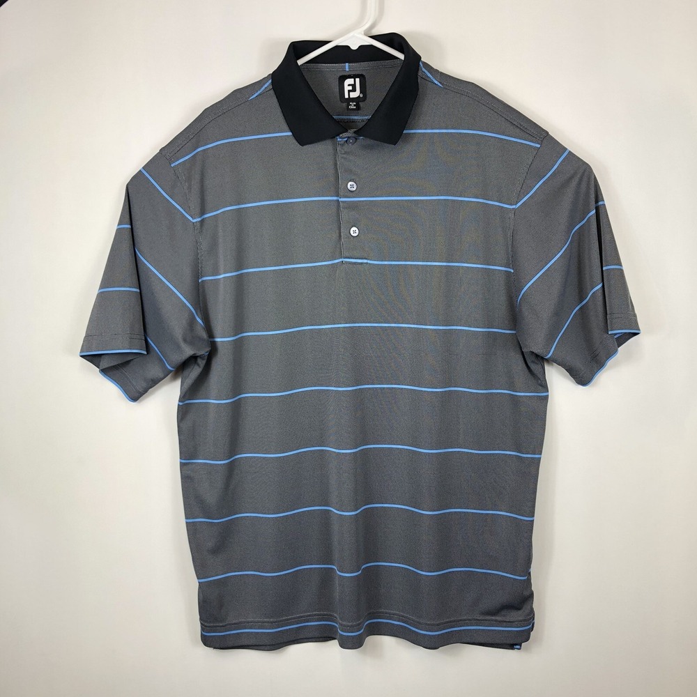 Footjoy Striped Golf Polo Men Size XL Grey Blue Stripes Short‎ Sleeve